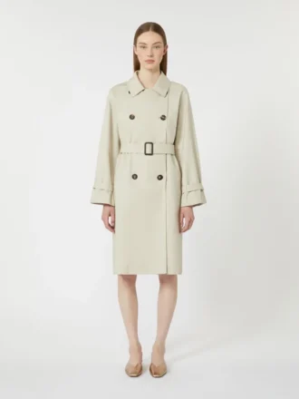Wasserabweisender Zweireiher-Trenchcoat aus Twill, naturfarben Wasserabweisender Zweireiher-Trenchcoat aus Twill, naturfarben