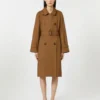 Wasserabweisender Zweireiher-Trenchcoat aus Twill, tabakfarben