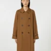 Wasserabweisender Zweireiher-Trenchcoat aus Twill, tabakfarben