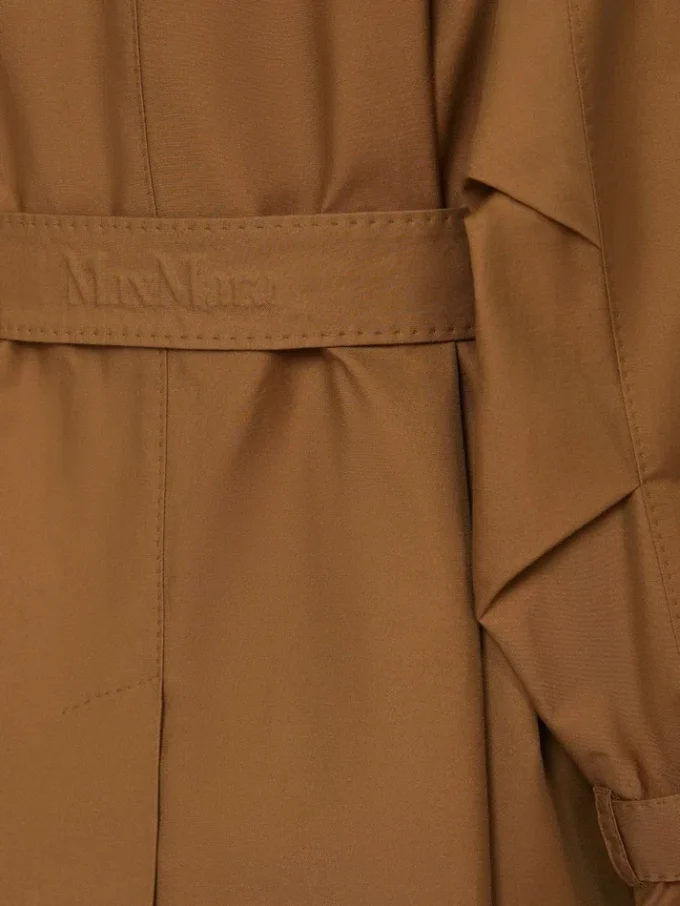 Wasserabweisender Zweireiher-Trenchcoat aus Twill, tabakfarben