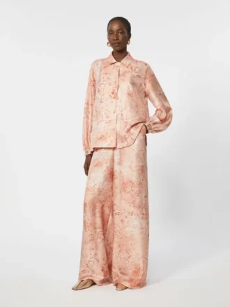 Weit geschnittene bedruckte Seidenhose, rosa