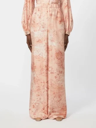 Weit geschnittene bedruckte Seidenhose, rosa