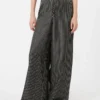 Weit geschnittene Seidenhose mit Print, schwarz-weiß