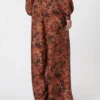 Weit geschnittene Seidenhose mit Print, Terrakotta