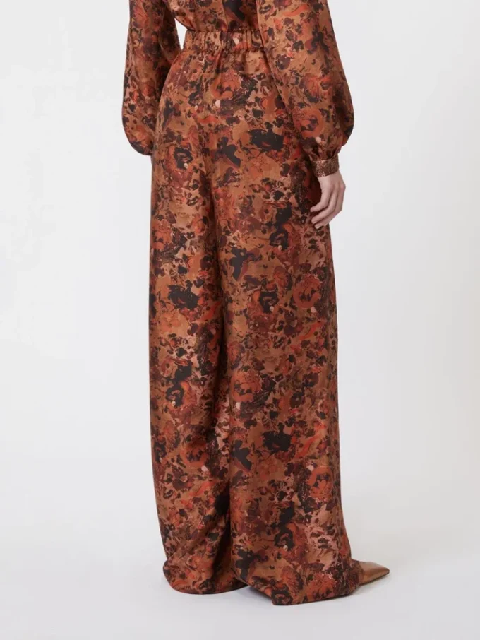 Weit geschnittene Seidenhose mit Print, Terrakotta