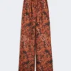 Weit geschnittene Seidenhose mit Print, Terrakotta