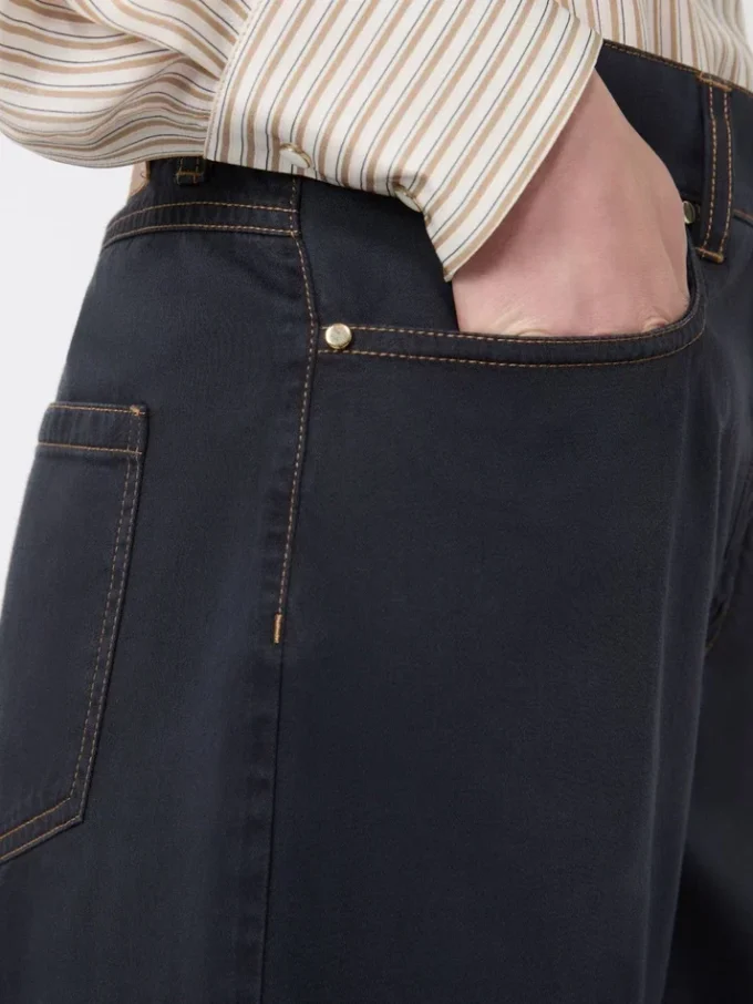Weite Hose aus Baumwollsatin, marineblau Weite Hose aus Baumwollsatin, marineblau