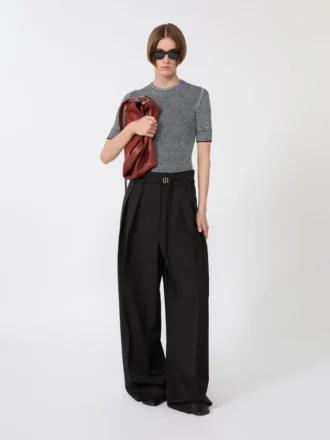 Weite Stretch-Wollhose, schwarz