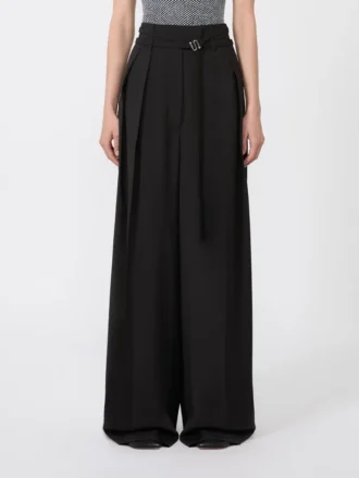 Weite Stretch-Wollhose, schwarz
