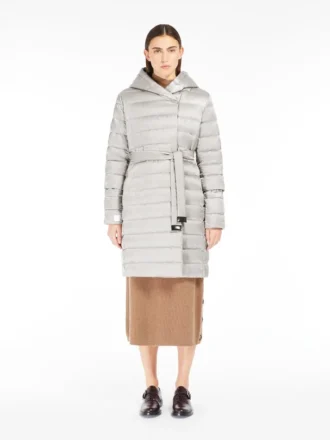 Wendbare Daunenjacke aus wasserabweisendem Satin, elfenbeinfarben