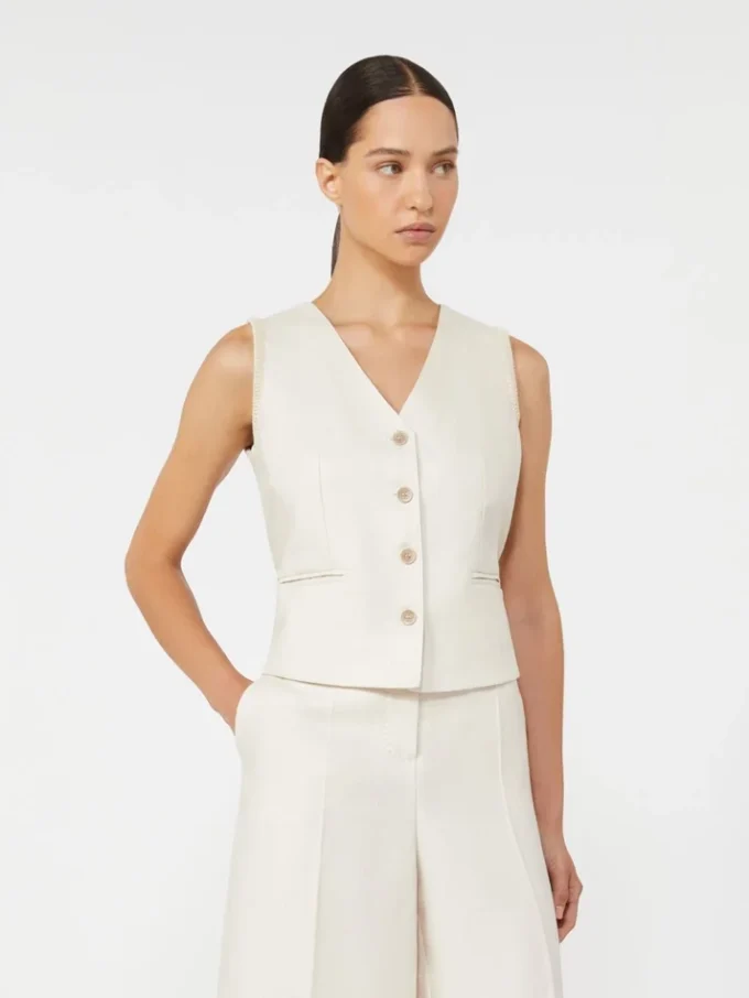 Weste aus Leinen und Zopfmuster, beige Weste aus Leinen und Zopfmuster, beige