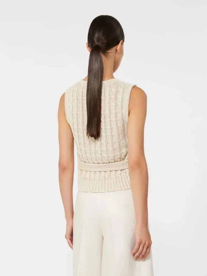 Weste aus Leinen und Zopfmuster, beige Weste aus Leinen und Zopfmuster, beige