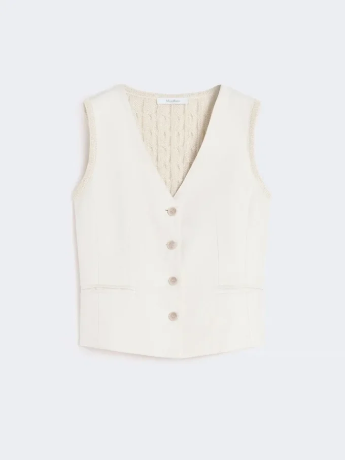 Weste aus Leinen und Zopfmuster, beige Weste aus Leinen und Zopfmuster, beige