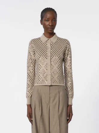 Wollcardigan mit Pailletten, braun