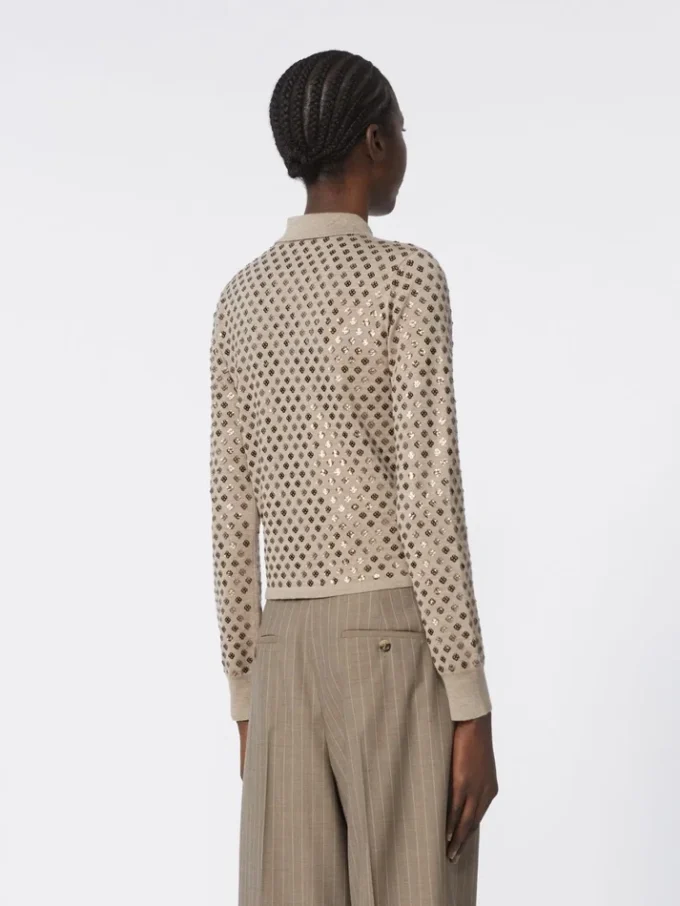 Wollcardigan mit Pailletten, braun Wollcardigan mit Pailletten, braun