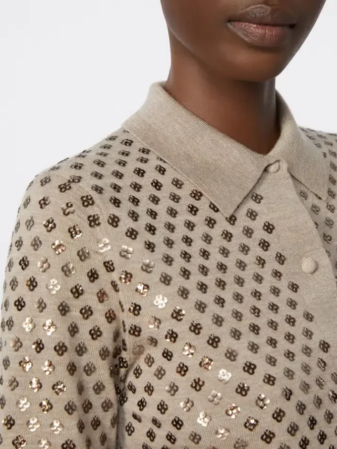 Wollcardigan mit Pailletten, braun Wollcardigan mit Pailletten, braun