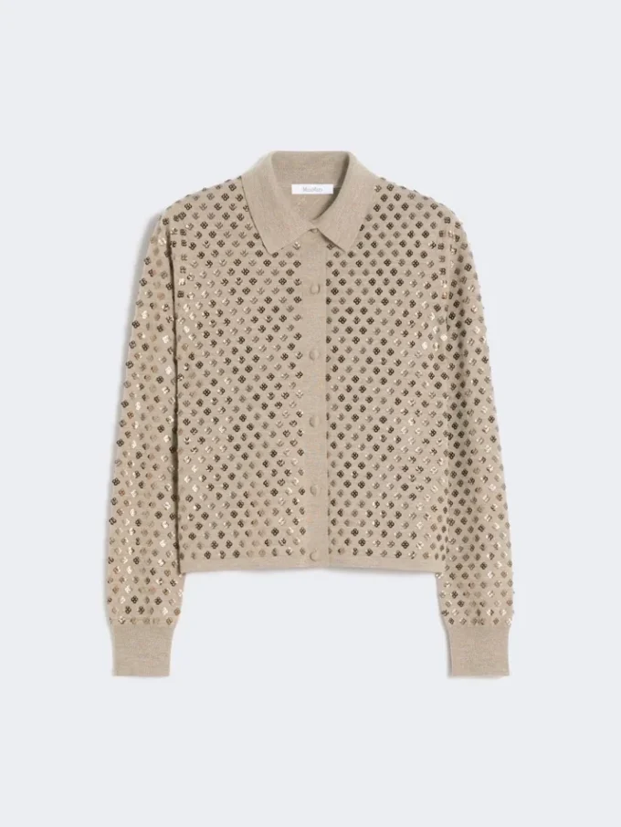 Wollcardigan mit Pailletten, braun Wollcardigan mit Pailletten, braun