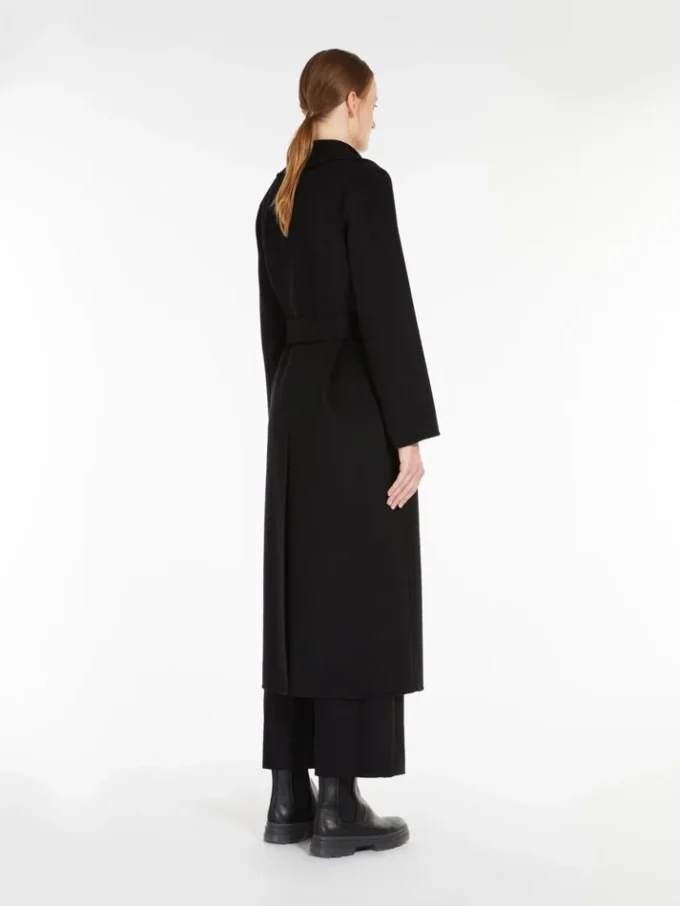 Wollmantel mit Drapierung, schwarz Wollmantel mit Drapierung, schwarz