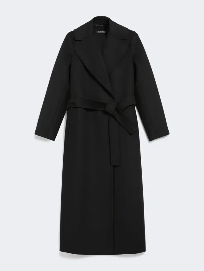 Wollmantel mit Drapierung, schwarz Wollmantel mit Drapierung, schwarz