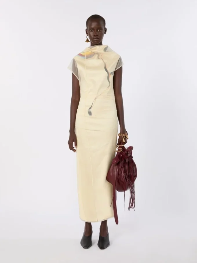Zweilagiges Satin-Kleid, hellgelb Zweilagiges Satin-Kleid, hellgelb