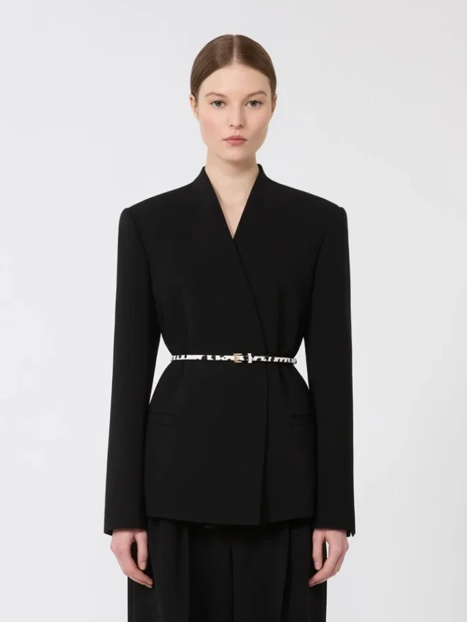 Zweireihige Cady-Jacke mit Gürtel, schwarz Zweireihige Cady-Jacke mit Gürtel, schwarz