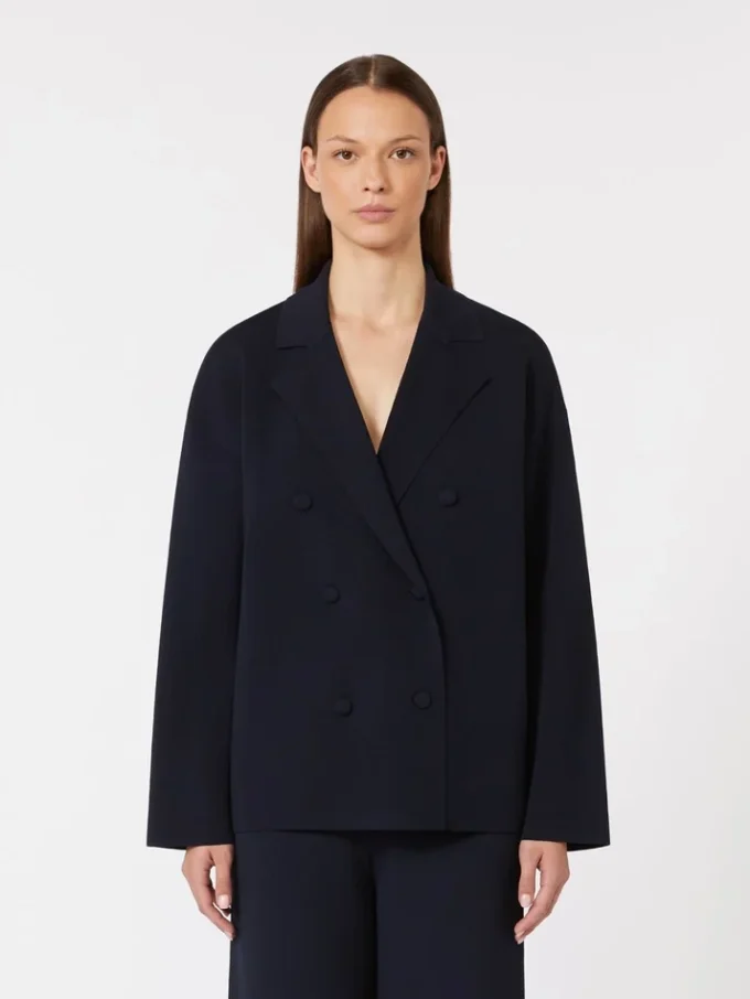 Zweireihige Jacke aus Viskose-Crêpe, ultramarinblau Zweireihige Jacke aus Viskose-Crêpe, ultramarinblau