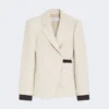 Zweireihiger Blazer aus Leinen-Drill, sandfarben Zweireihiger Blazer aus Leinen-Drill, sandfarben