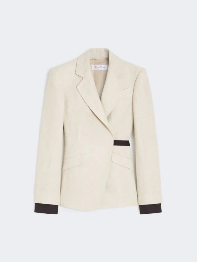 Zweireihiger Blazer aus Leinen-Drill, sandfarben Zweireihiger Blazer aus Leinen-Drill, sandfarben