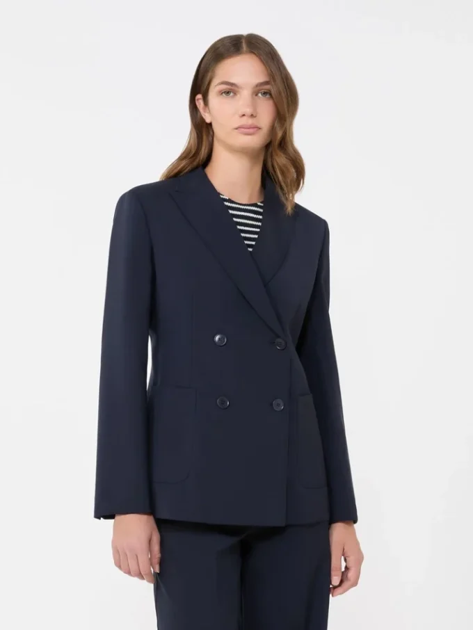 Zweireihiger Blazer aus Stretch-Wolle, marineblau Zweireihiger Blazer aus Stretch-Wolle, marineblau