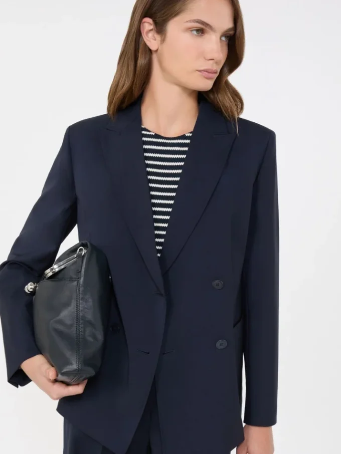 Zweireihiger Blazer aus Stretch-Wolle, marineblau Zweireihiger Blazer aus Stretch-Wolle, marineblau