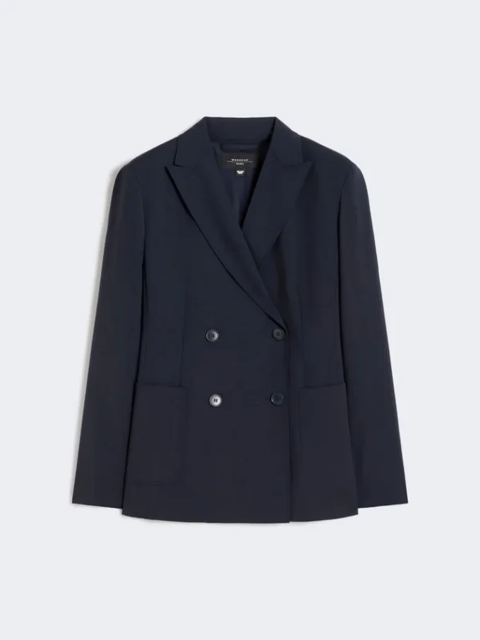 Zweireihiger Blazer aus Stretch-Wolle, marineblau Zweireihiger Blazer aus Stretch-Wolle, marineblau