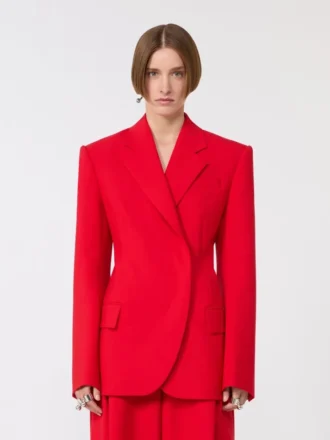 Zweireihiger Blazer aus Stretch-Wolle, rot