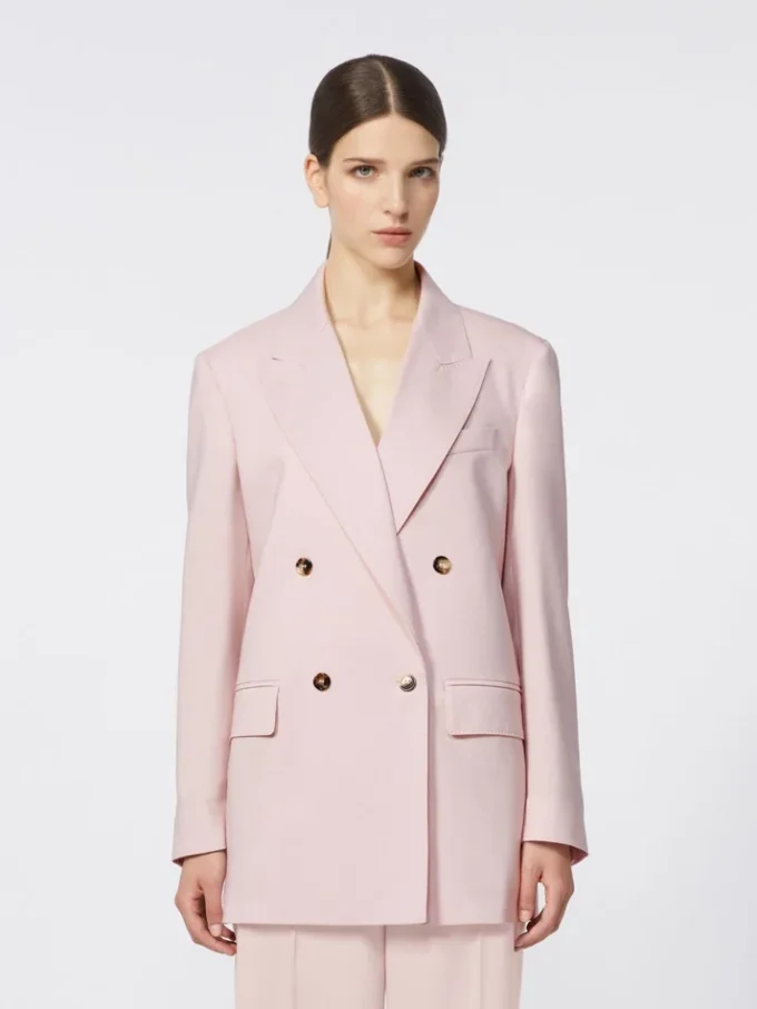 Zweireihiger Blazer aus Wolle, Mohair und Seide, beige-rosa Zweireihiger Blazer aus Wolle, Mohair und Seide, beige-rosa