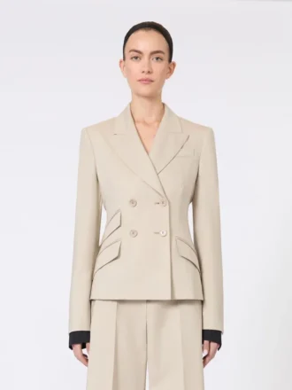 Zweireihiger Blazer aus Wolle, Mohair und Seide, sandfarben