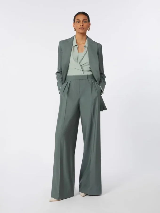Zweireihiger Blazer aus Wolle und Seide, dunkelgrün Zweireihiger Blazer aus Wolle und Seide, dunkelgrün