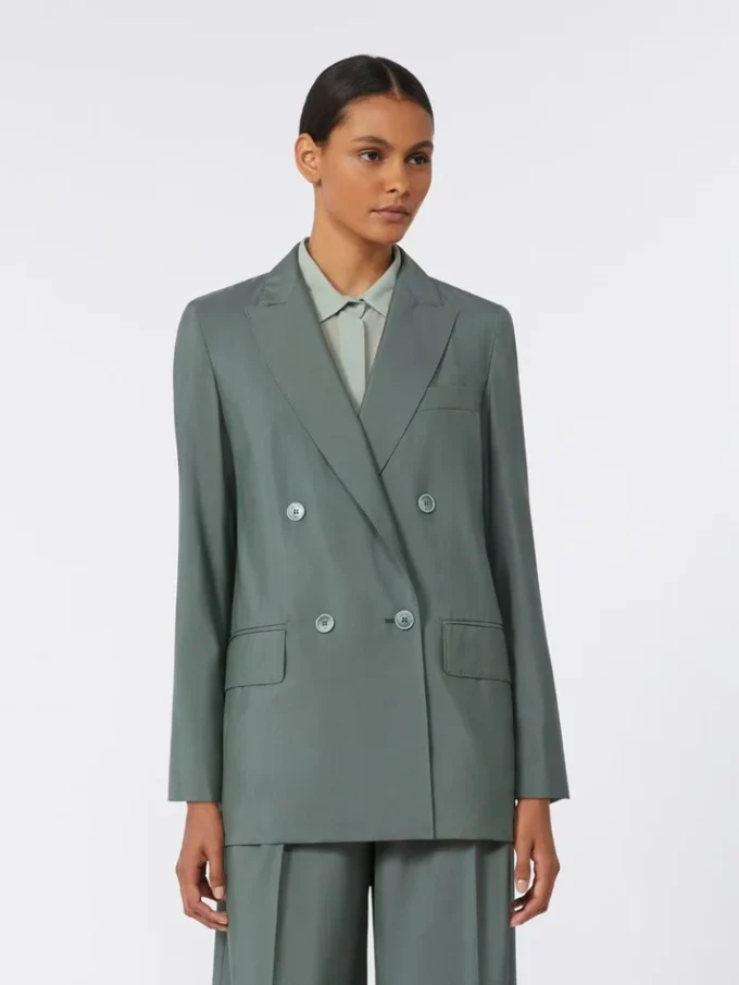 Zweireihiger Blazer aus Wolle und Seide, dunkelgrün Zweireihiger Blazer aus Wolle und Seide, dunkelgrün