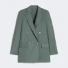 Zweireihiger Blazer aus Wolle und Seide, dunkelgrün Zweireihiger Blazer aus Wolle und Seide, dunkelgrün
