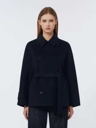 Zweireihiger, kurzer Mantel aus Pure Wool, mitternachtsblau