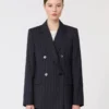 Zweireihiger Nadelstreifen-Blazer aus Wolle, marineblau Zweireihiger Nadelstreifen-Blazer aus Wolle, marineblau