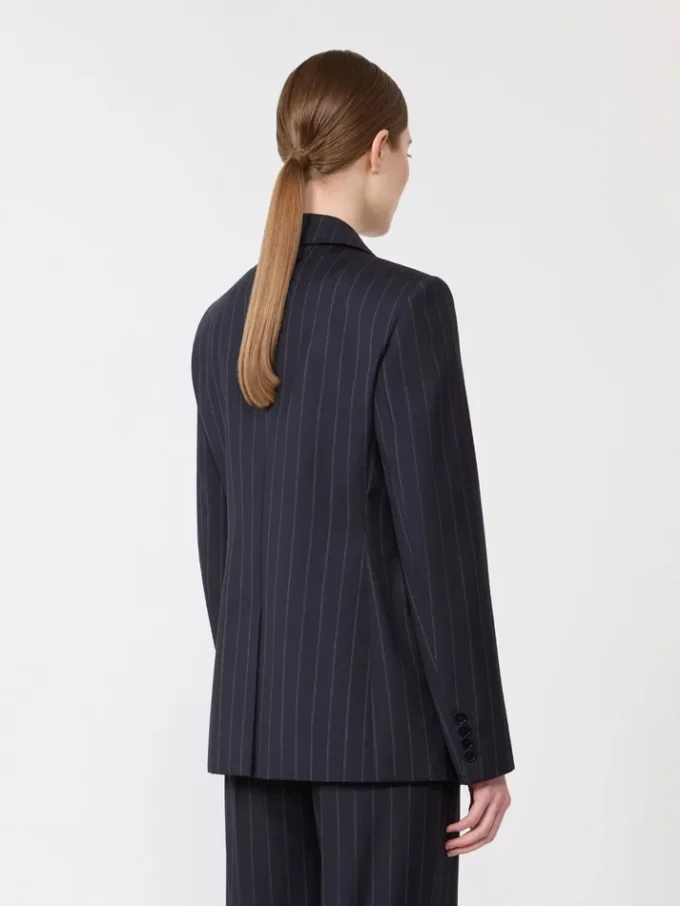 Zweireihiger Nadelstreifen-Blazer aus Wolle, marineblau Zweireihiger Nadelstreifen-Blazer aus Wolle, marineblau