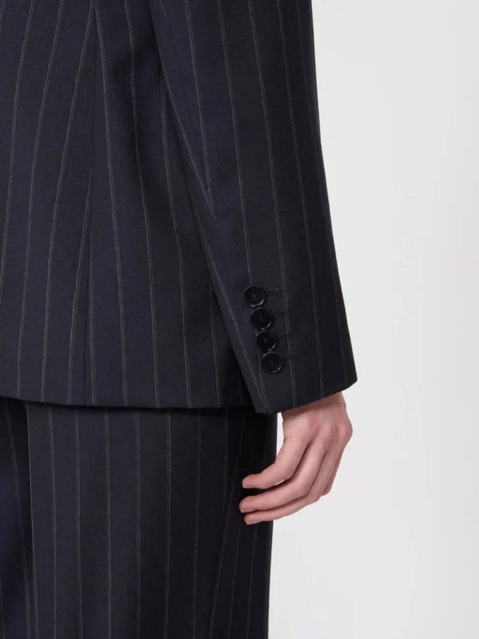 Zweireihiger Nadelstreifen-Blazer aus Wolle, marineblau Zweireihiger Nadelstreifen-Blazer aus Wolle, marineblau