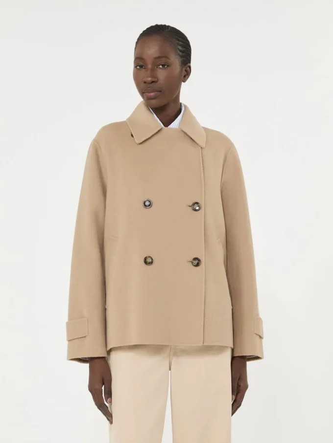 Zweireihiger Peacoat aus Wollmischung, kamelfarben Zweireihiger Peacoat aus Wollmischung, kamelfarben