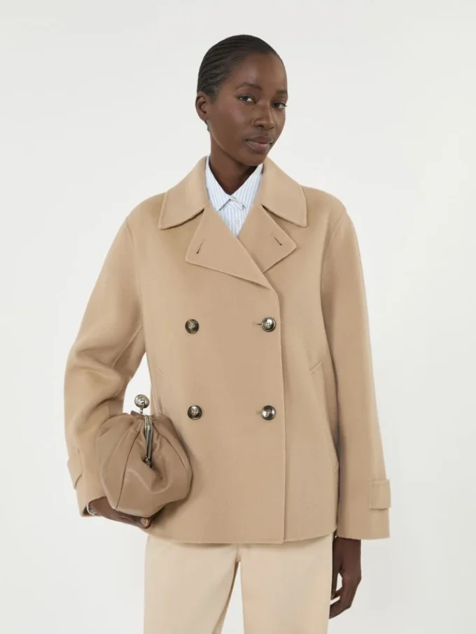 Zweireihiger Peacoat aus Wollmischung, kamelfarben Zweireihiger Peacoat aus Wollmischung, kamelfarben
