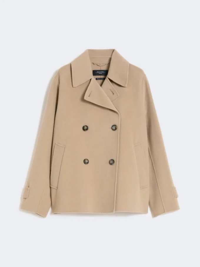 Zweireihiger Peacoat aus Wollmischung, kamelfarben Zweireihiger Peacoat aus Wollmischung, kamelfarben