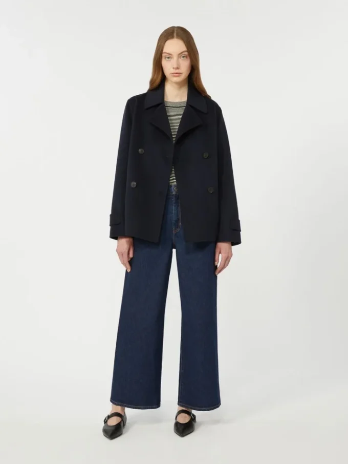 Zweireihiger Peacoat aus Wollmischung, marineblau Zweireihiger Peacoat aus Wollmischung, marineblau