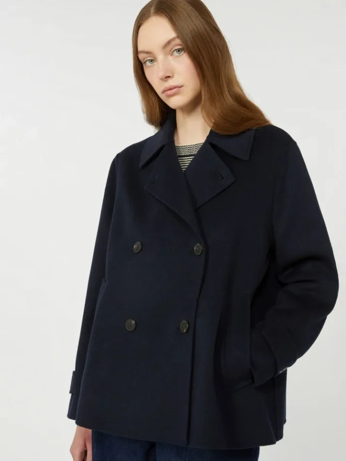 Zweireihiger Peacoat aus Wollmischung, marineblau Zweireihiger Peacoat aus Wollmischung, marineblau