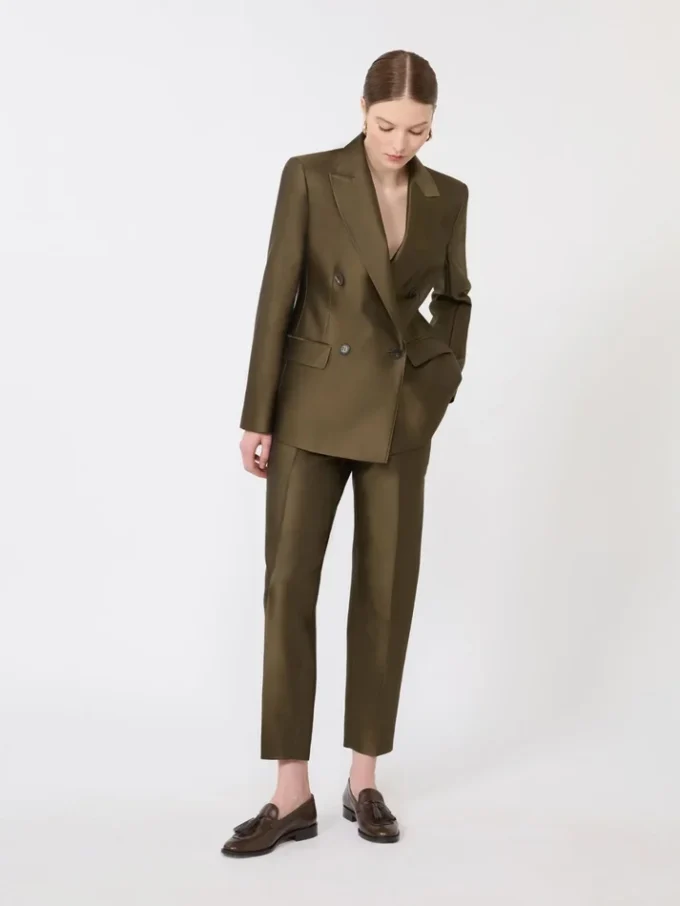 Zweireihiger Shantung-Blazer, khaki Zweireihiger Shantung-Blazer, khaki