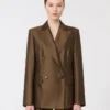 Zweireihiger Shantung-Blazer, khaki Zweireihiger Shantung-Blazer, khaki
