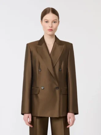 Zweireihiger Shantung-Blazer, khaki