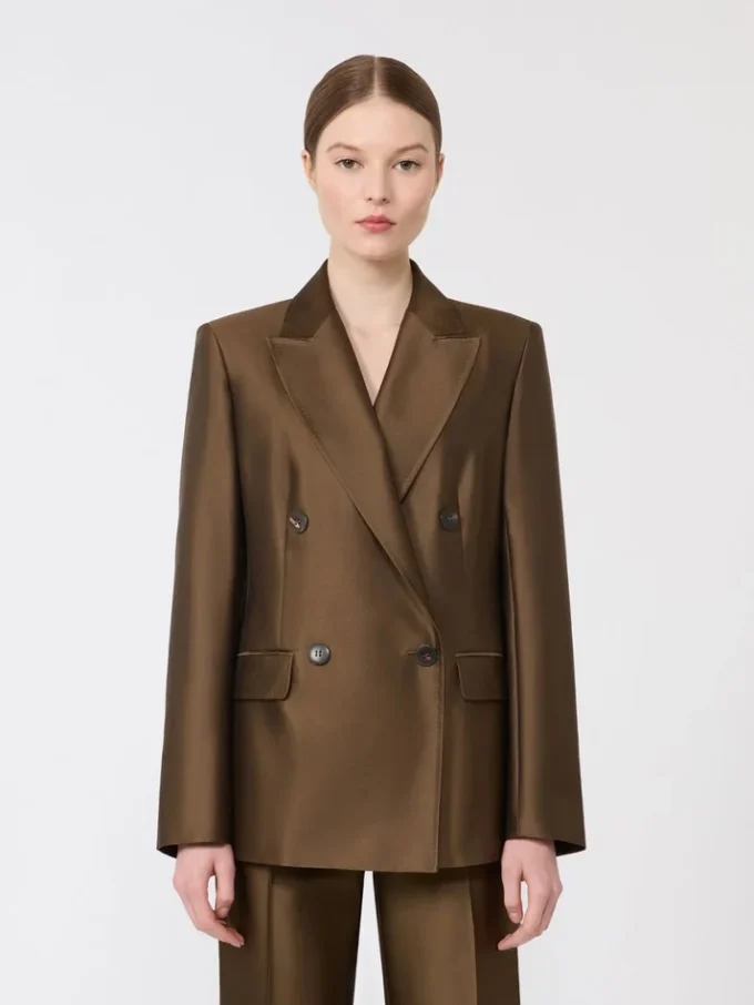 Zweireihiger Shantung-Blazer, khaki Zweireihiger Shantung-Blazer, khaki
